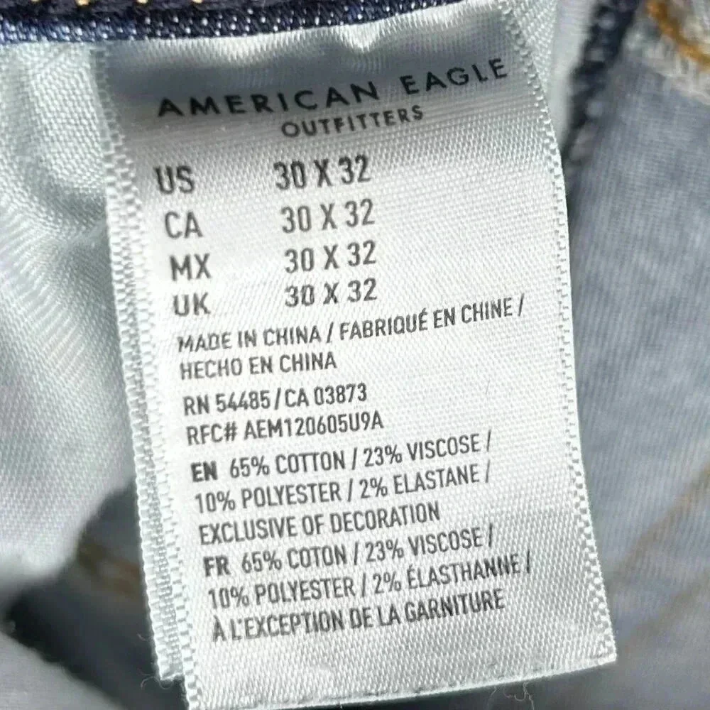 American Eagle Slim Straight Size 30x32 Jean Distressed Blue